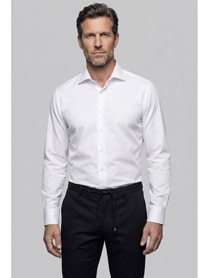 Bisse Beyaz Regular Fit Cepsiz Klasik Uzun Italyan Yaka Saten Gömlek GMKLS252184_D01