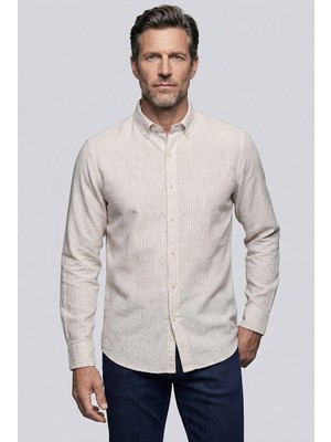 Bisse Lacivert Regular Fit Keten Cepsiz Uzun Paşa Yaka Gömlek GMKTN261093_C39