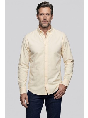 Bisse Sarı Regular Fit Cepsiz Uzun Paşa Yaka Gömlek GMOKS261001_D17
