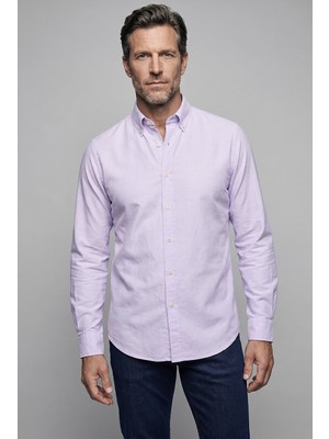 Bisse Regular Fit Cepsiz Lila Uzun Paşa Yaka Gömlek GMOKS261001_D44