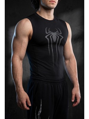 Liber Spider - Kolsuz Compression Tank Top (Siyah Baskılı)