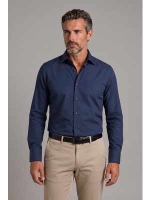 Bisse Lacivert Regular Fit Modern Pamuk Cepsiz Klasik Yaka Uzun Gömlek GMKLS250066_C39