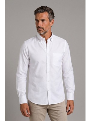 Bisse Beyaz Regular Fit Pamuk Cepsiz Uzun Yaka Gömlek GMKLS252175_D01