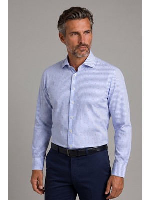 Bisse Mavi Regular Fit Cepsiz Italyan Yaka Uzun Gömlek GMCZG261077_D35