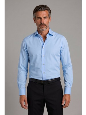 Bisse Mavi Regular Fit Pamuk Cepsiz Klasik Yaka Uzun Gömlek GMKLS250061_35