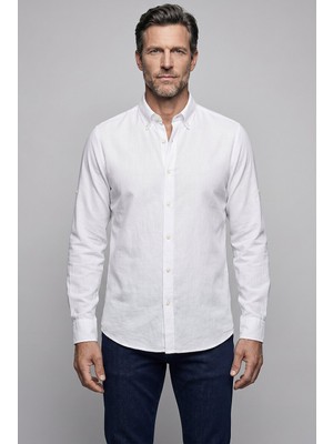 Bisse Beyaz Regular Fit Cepsiz Uzun Paşa Yaka Gömlek GMKTN261086_01