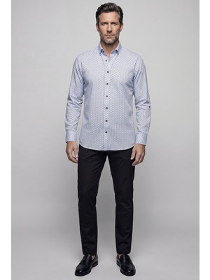 Bisse Mavi Regular Fit Cepsiz Uzun Paşa Yaka Gömlek GMMLJ261037_E35