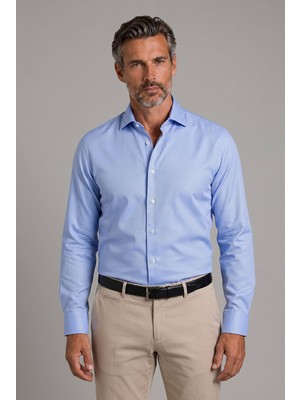 Bisse Mavi Regular Fit Cepsiz Klasik Uzun Italyan Yaka Gömlek GMKLS252181_D35