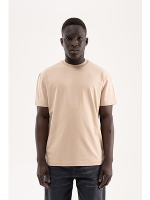 Machinist Erkek Stylish Basic Oversize Modal Tişört Açık Bej