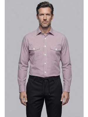Bisse Kırmızı Regular Fit Cepsiz Uzun Yaka Gömlek GMEKS261049_C24