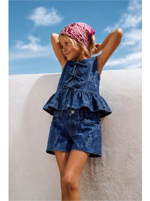 Overdo Kız Çocuk Önden Bağlamalı Peplum Bluz ve Şortlu Takım