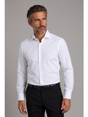Bisse Beyaz Regular Fit Modern Pamuk Cepsiz Klasik Yaka Uzun Gömlek GMKLS250066_01
