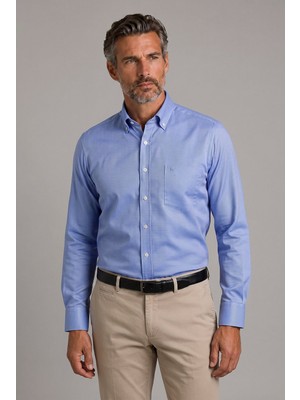Bisse Mavi Regular Fit Uzun Paşa Yaka Gömlek GMKLS252178_D35