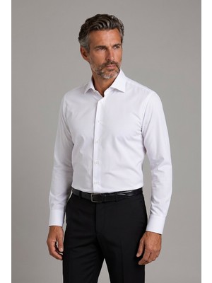 Bisse Beyaz Regular Fit Pamuk Cepsiz Klasik Yaka Uzun Gömlek GMKLS250063_01