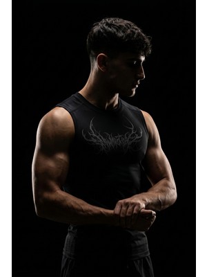 Liber Schwarzwald - Kolsuz Compression Tank Top (Siyah Baskılı)