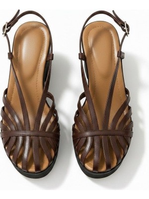 Ne&Ve Shoes Kahve Deri Biye Kadın Takunya Sandalet