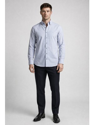 Bisse Gri Regular Fit Cepsiz Uzun Paşa Yaka Gömlek BSGMKLS26306_C55