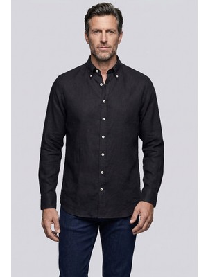 Bisse Siyah Regular Fit Cepsiz Bisse Studio Uzun Yaka Gömlek BSGMKTN26333_D-90