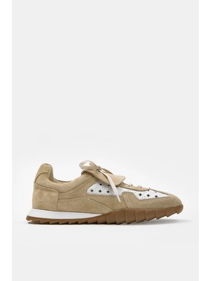 Nilufarr Minova Bej / Beyaz Hakiki Deri Kadın Sneaker