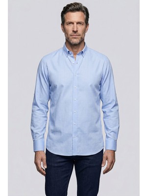 Bisse Mavi Regular Fit Pamuk Paşa Yaka Gömlek GMOK3PS22400001_D35