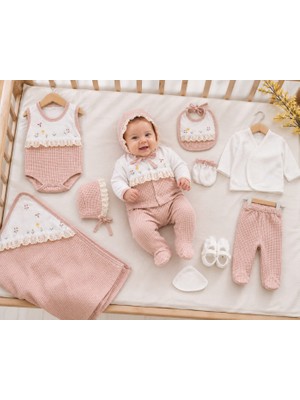 Baby Turp %100 Organik Pamuk Kız Bebek Waffle  Hastane Çıkış Setti 10 Parça