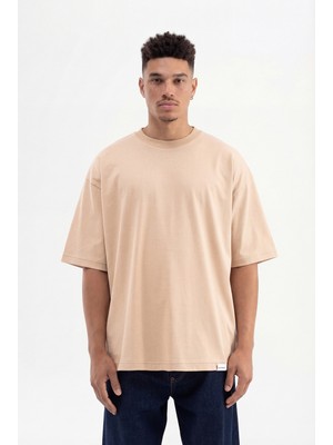 Machinist Erkek Basic Super Pamuklu Oversize Tişört Bej