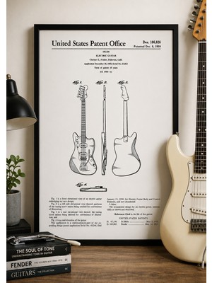Pegziz Elektronik Gitar Patent Çizimi Tablosu Müzik Duvar Dekor Tablo
