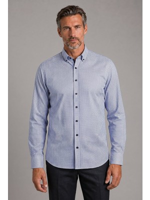 Bisse Mavi Regular Fit Cepsiz Uzun Paşa Yaka Gömlek BSGMEKS26304_E35