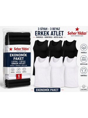 Seher Yıldızı Seher 6'lı Erkek Siyah Atlet Pamuk Penye