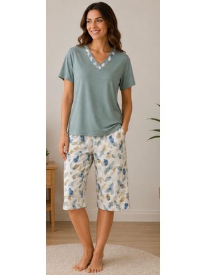Nena 26516-NENA V Yaka Kısa Kollu % 100 Pamuk Tamara Kapri Pijama Takımı