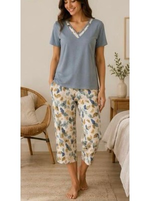 Nena 26516-NENA V Yaka Kısa Kollu % 100 Pamuk Tamara Kapri Pijama Takımı