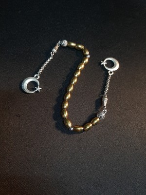 Mryart Gold Renk Çubuk Kesim Doğal Hematit Taşı ve Gümüş Renk Metal Detaylı Zaza Tesbih