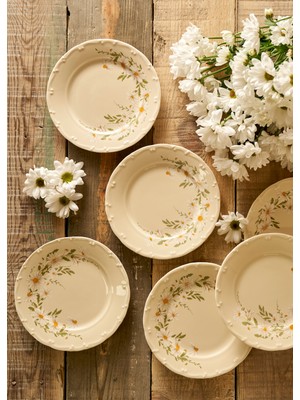 Bella Maison Daisy Porselen 6'lı Pasta Tabağı Krem (20 Cm)