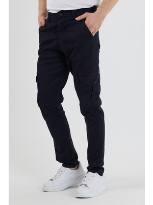 Damga Erkek Kargo Cep Pantolon Lacivert Günlük Stil Dar Paça %98 Pamuk %2 Elastan 2XL