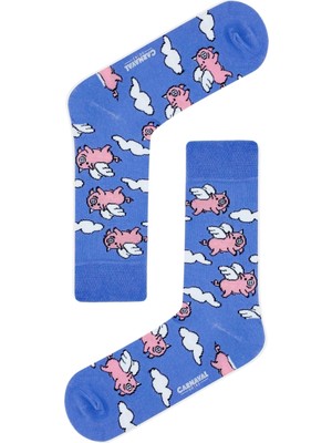 Carnaval Socks Mor Domuz Desenli Renkli Çorap