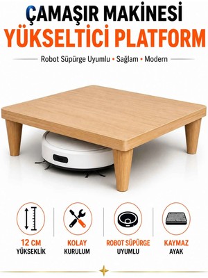 İmt Aksesuar Çamaşır Makinesi Yükseltici Platform 60X60X12 cm Yükseklik Sonomo – Robot Süpürge Uyumlu, Titreşim Azaltıcı, Kaymaz Ayaklı Sağlam Stand