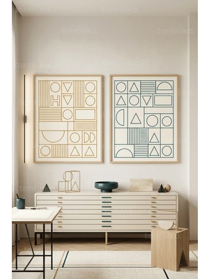 Tontilika Geometrik Şıklık Minimalist 2'li Ahşap Çerçeveli Tablo Seti