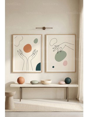 Tontilika Minimalist Çizgisel Sanat 2'li Ahşap Çerçeveli Tablo Seti