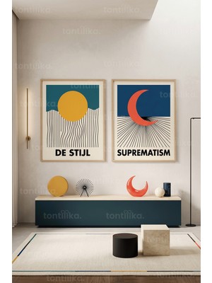 Tontilika Minimalist Geometrik Sanat 2'li Ahşap Çerçeveli Tablo Seti