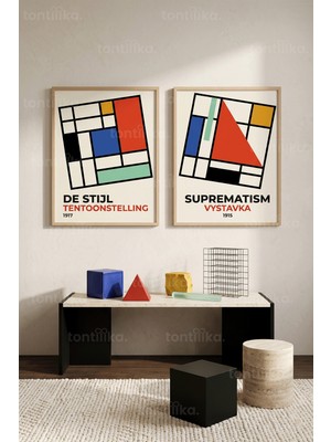 Tontilika Modern Geometrik Soyutlama 2'li Ahşap Çerçeveli Tablo Seti