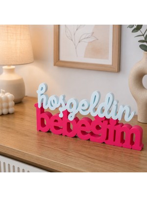 Lina Hobby     Dekoratif Hoşgeldin Bebeğim Masa Üstü Yazı Bebek Karşılama Süsü