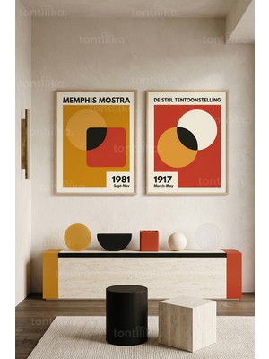 Tontilika Retro Geometrik 2'li Ahşap Çerçeveli Tablo Seti