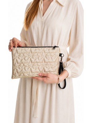 Sannora Bags Yıldız Nakışlı Siyah Portföy Çanta Kadın Clutch Bilek Askılı Astarlı Şık El Çantası