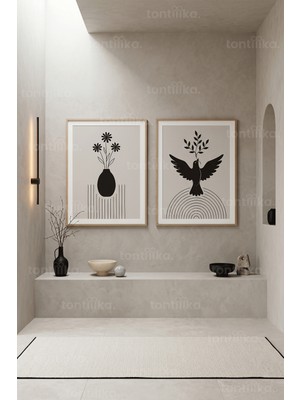 Tontilika Minimalist Doğa Simgeleri 2'li Ahşap Çerçeveli Tablo Seti