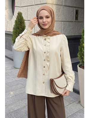 inStyle Yakası ve Kolları Fırfır Detay Bej Gömlek