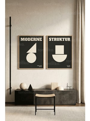 Tontilika Modern Geometrik 2'li Ahşap Çerçeveli Tablo Seti