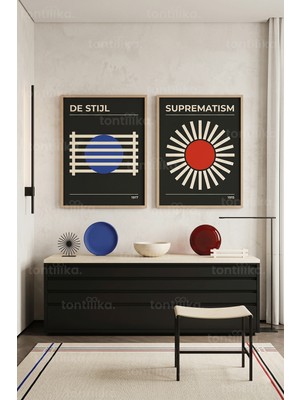 Tontilika Geometrik Soyutlama 2'li Ahşap Çerçeveli Tablo Seti