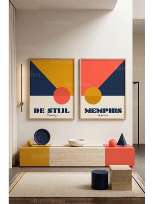 Tontilika Modern Geometrik Minimalizm 2'li Ahşap Çerçeveli Tablo Seti