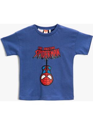 Koton Erkek Bebek Kısa Kollu Tişört Pamuklu Lacivert Spiderman Grafik Desenli Günlük Stil