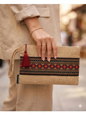 Ju Yaratıcı Tasarım Ju Kadın Portföy Clutch Çanta Kırmızı Hasır Malzeme ile Günlük Kullanım için Şık Tasarım